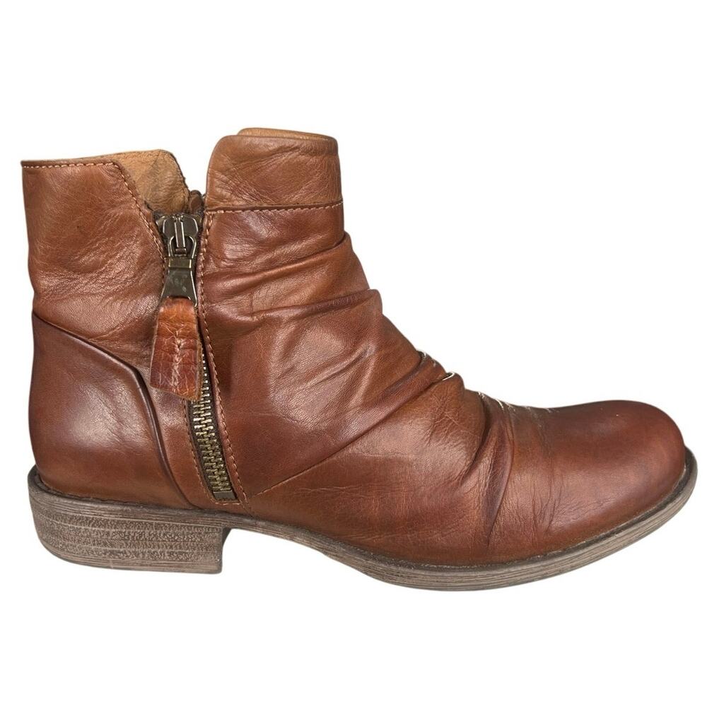 Miz Mooz Women’s Lucy Brown Leather Ruched Ankle Boot Size 38 US 7.5/8